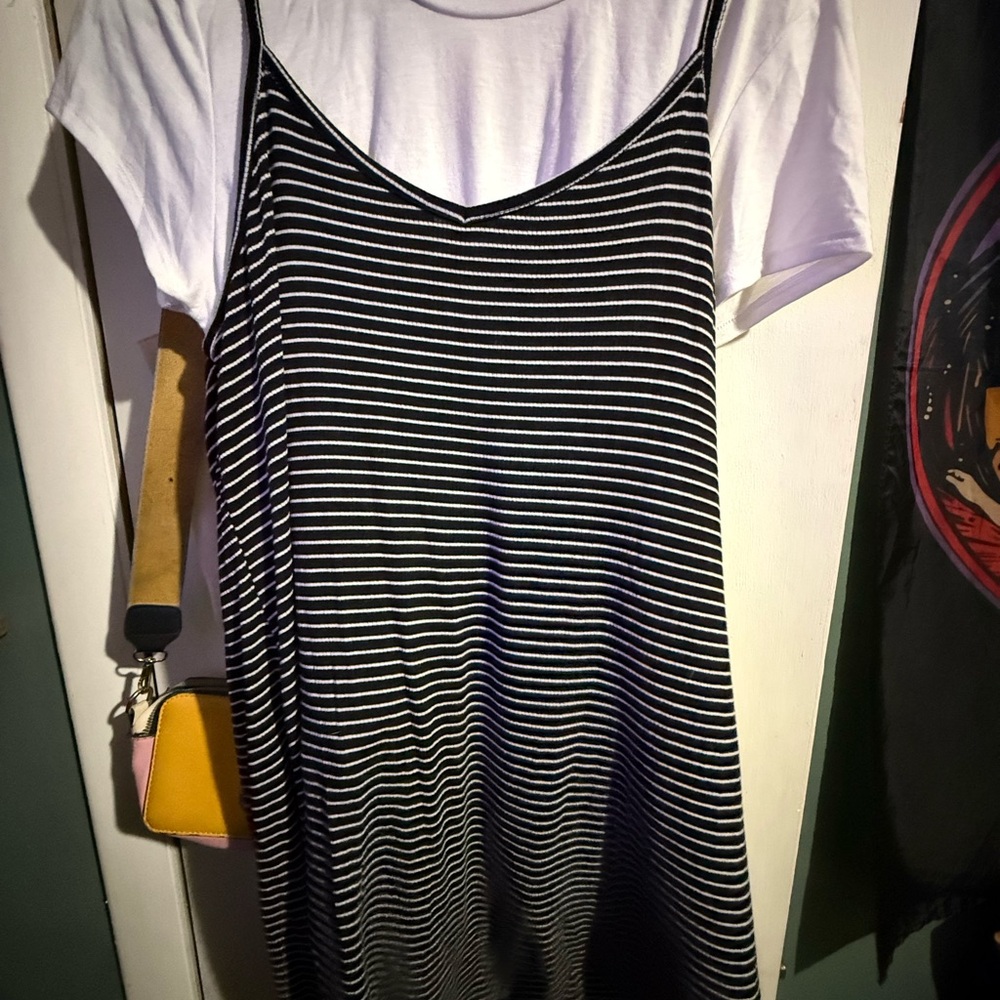 Arizona Jean Company Black and White Striped Dress with White Tee